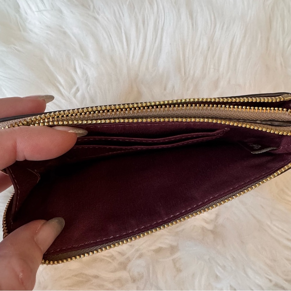 Coach Double Corner Zip Wristlet Beige Pebble Leather Wallet Clutch - Picture 7 of 8